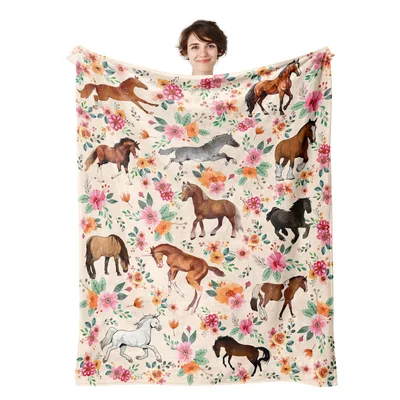 Horses Among Flowers Blanket: A Watercolor Equestrian Design