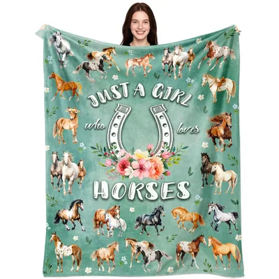 Sage Green Horseshoe Floral Blanket