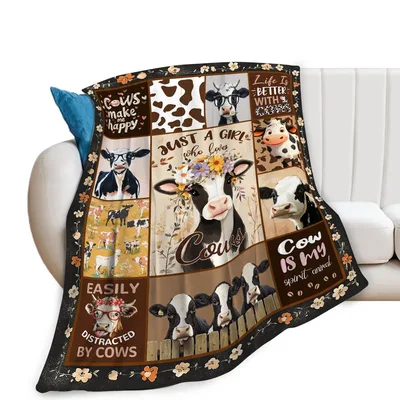 Cow Lover Farm Animals Blanket featuring a collage of cow portraits