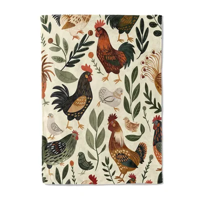 Chicken Farm Print Blanket: Rooster and Hen Pattern Design