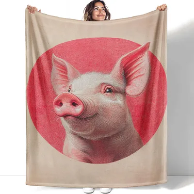 Pig Portrait Farm Animal Blanket: Detailed Engraved Swine Art