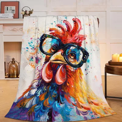 Rooster with Glasses Blanket: Colorful Artistic Rooster Design