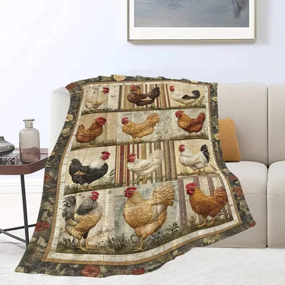 Vintage Patchwork Chickens Blanket for Farm Lovers