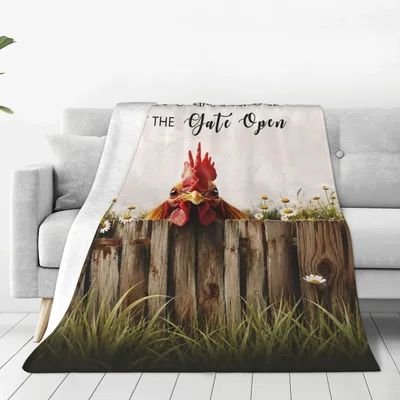 Rooster Farm Fence Blanket: Curious Chicken Peeking Over Wood