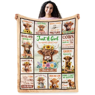 Highland Cows & Sunflowers Cream Edition Blanket