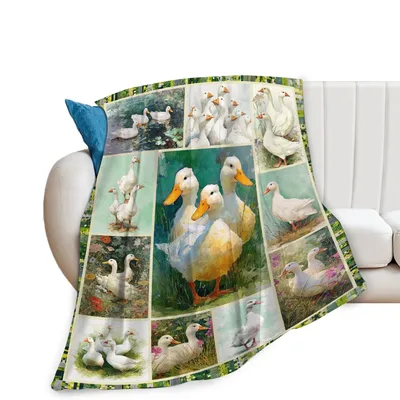 White Ducks Farm Animals Blanket: A Quilt of White Waterfowl Art
