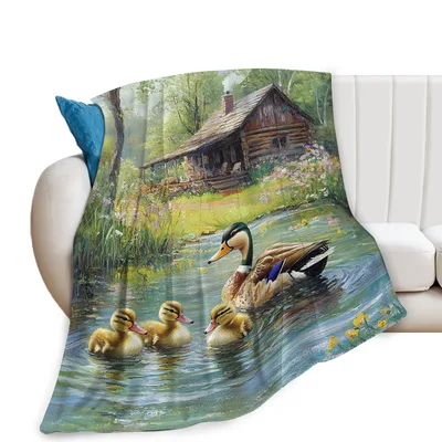 Mallard Ducks Rustic Cabin Blanket