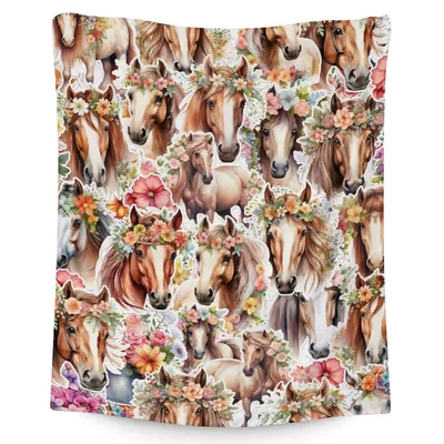 Watercolor Horses with Flower Blanket: Floral Equestrian Art Design