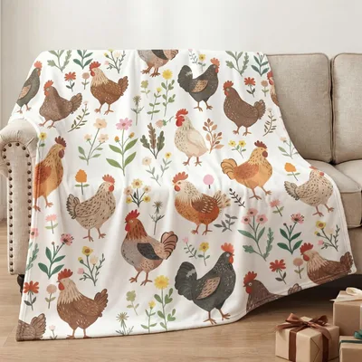 Chickens and Wildflowers Pattern Blanket for Farm Lovers