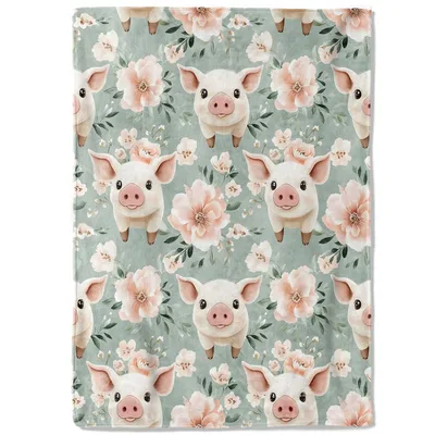 Pig Floral Pattern Blanket: Cute Piglet and Floral Throw Design