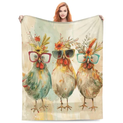 Chickens with Glasses Blanket: Hipster Fowl with Floral Crowns