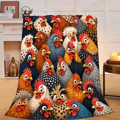 Cartoon Chickens Pattern Blanket: A Flock of Funny Farm Hen Faces