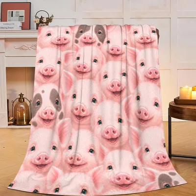 Cute Pink Piglets Pattern Blanket: Smiling Pig Faces Design