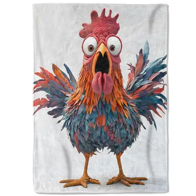 Funny Rooster Chicken Blanket with a Shouting Cartoon Bird Design
