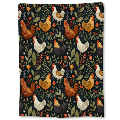 Rustic Chickens and Flowers Blanket for Farm Lovers