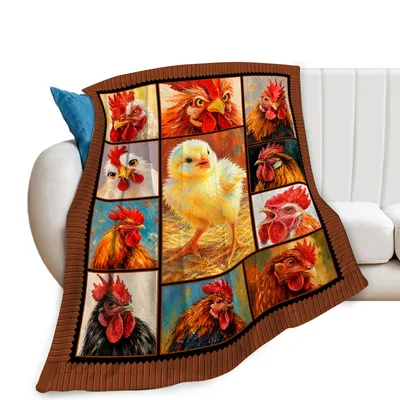 Rooster and Chicken Collage Blanket: Farm Animal Art for Cozy Days