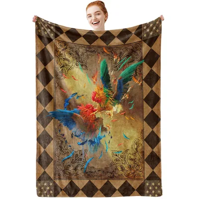 Fighting Roosters Art Blanket: Vintage Rooster Fight Throw