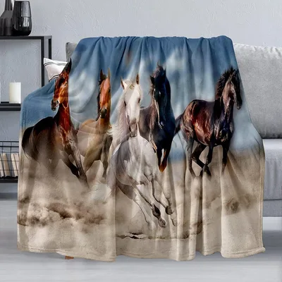 Running Horses Wildlife Blanket: Five Galloping Horses on Sand