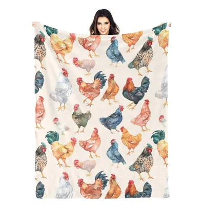 Watercolor Chickens Pattern Blanket Farm Fowl Art