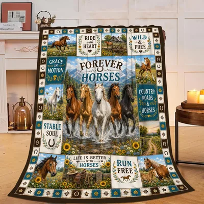 Horse Lover Western Patchwork Blanket Celebrating Wild Horses
