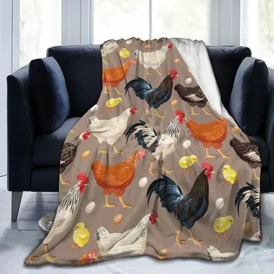 Chickens Roosters and Eggs Blanket: Farmyard Flock Throw