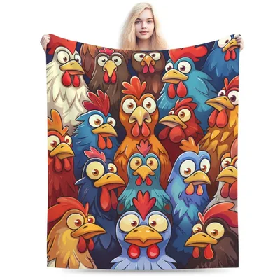 Cartoon Chicken Rooster Blanket: A Colorful Flock of Funny Faces