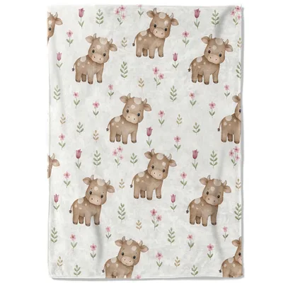 Cute Baby Cow Pattern Blanket: Soft Calf and Floral Throw Design