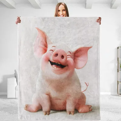 Cute Pig Farm Animal Blanket: Smiling Pink Piggy Throw