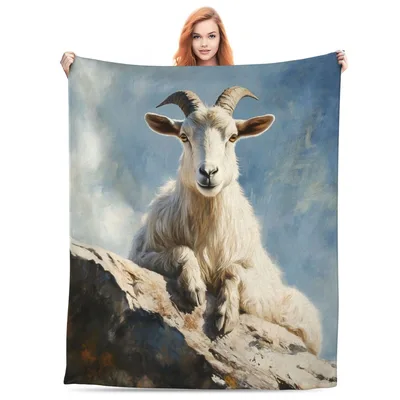 Goat Painting Blanket: Classical Art Style Goat on Rock