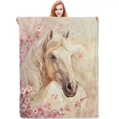Cream Horse in Cherry Blanket