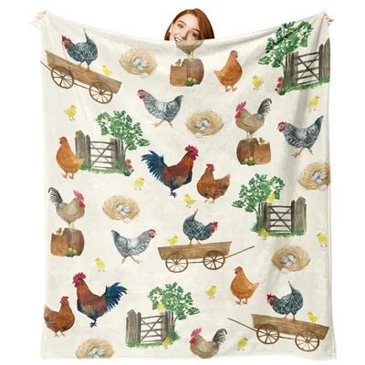 Chicken Farm Animal Pattern Blanket: Rustic Chicken Art for Cozy Days