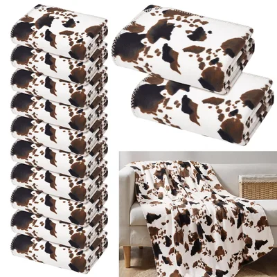 Cream Cowhide Print Set Blanket for Farm Lovers