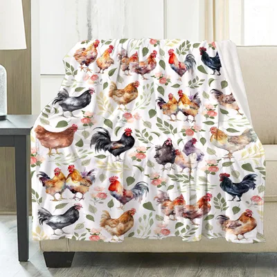 Watercolor Chickens Among Flowers Blanket: A Farmhouse Floral Design
