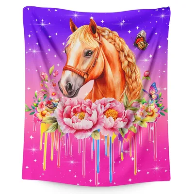 Horse Flowers Pink Blanket: A Horse With Braided Mane And Peonies