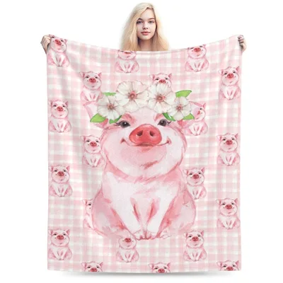 Vintage Flower Blanket: Smiling Pig with White Floral Crown