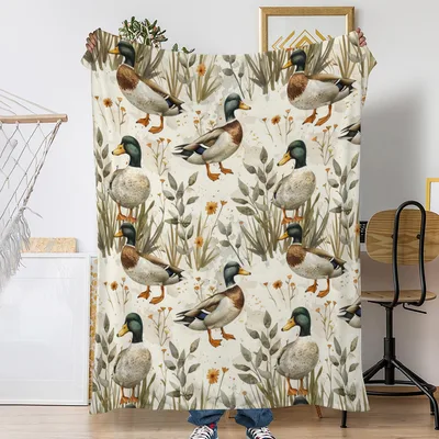 Mallard Ducks in Wildflowers Blanket