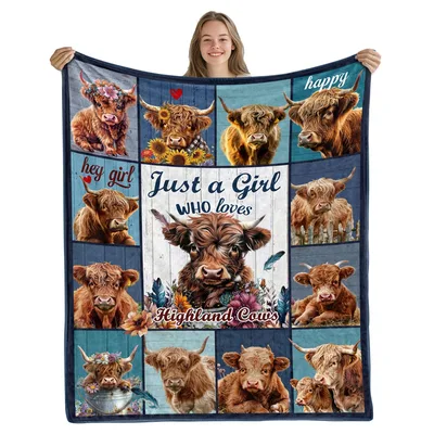 Highland Cows Rustic Teal Blanket: A Collage of Shaggy Cattle