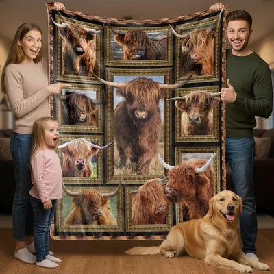 Highland Cow Portrait Blanket: Gallery-Style Shaggy Cattle Art