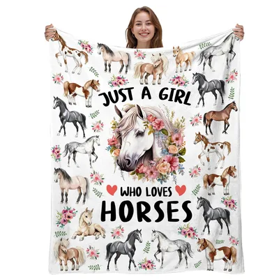 Horse Portrait Floral Wreath Blanket for Equestrian Enthusiasts