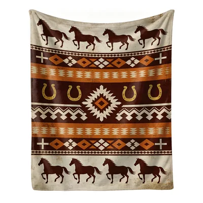 Western Horses Aztec Pattern Blanket: Rustic Equestrian Design