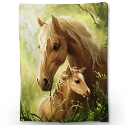 Horse Mother Foal Blanket features a realistic painting