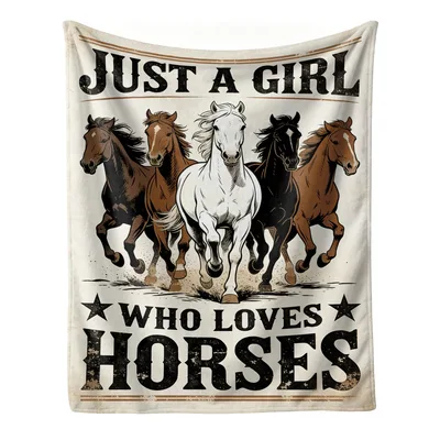 Horses Western Vintage Blanket: Just a Girl Who Loves Horses Design