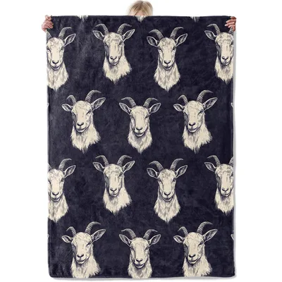Goat Head Pattern Blanket: Repeating Goat Illustration Throw