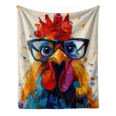Rooster Painting Chicken Art Blanket: Smart Fowl with Glasses
