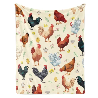 Cream Farmyard Roosters Blanket featuring a watercolor chicken pattern