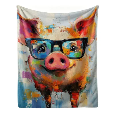 Pig with Glasses Art Blanket: Colorful Pop Art Farmhouse Design