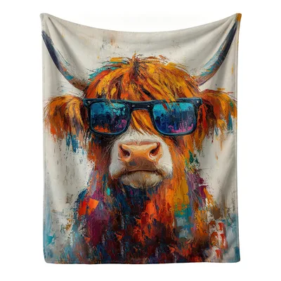 Highland Cow Art Blanket: Cool Sunglasses Farmhouse Design