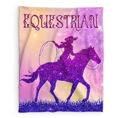 Horse Rider Silhouette Blanket Sparkling Equestrian Design for Lovers