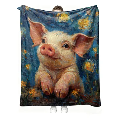 Pig Painting Starry Night Blanket: Whimsical Art for Farm Lovers