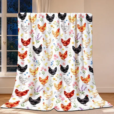 Chickens and Wildflowers Blanket: A Farmyard Pattern for Cozy Days